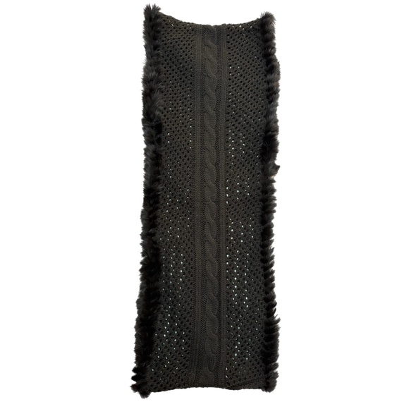 Tom & Eva Black Infinity Scarf - Rabbit Fur Trim - Picture 3 of 8